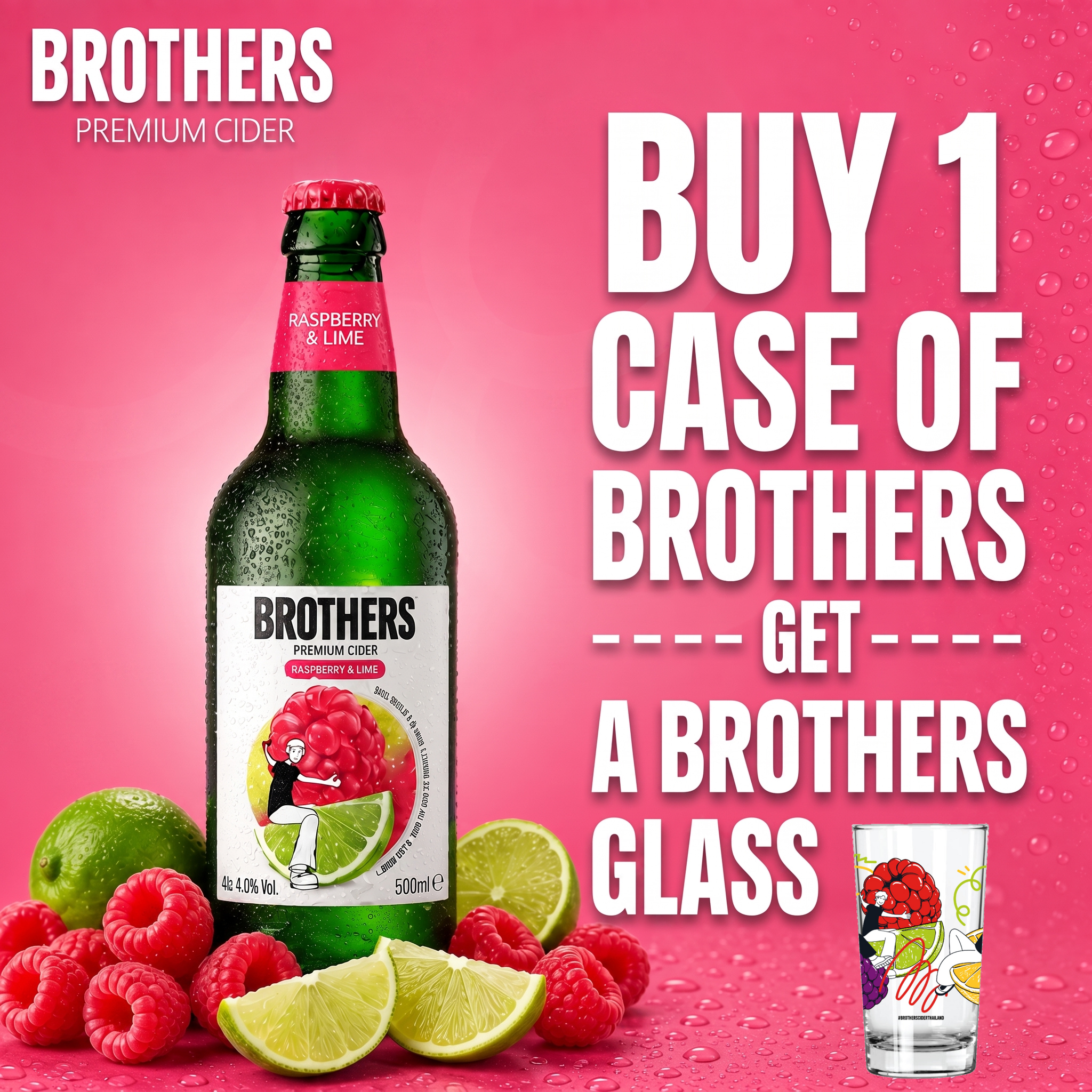 Brothers Raspberry & Lime English Cider Bottle 12x500ml 4.0% | TIME2DRINK